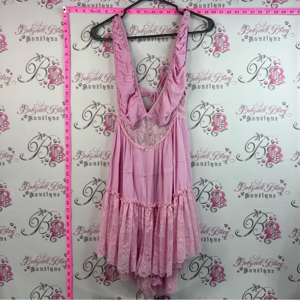 Free people romper lace bubblegum Pink Lace Ruffled Mini Dress shorts Lacie